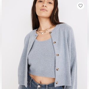 New Madewell Clemence Cropped Cardigan Sweater- cornflower blue